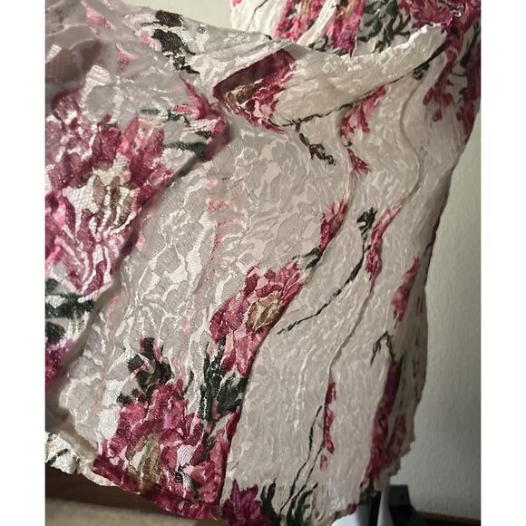 VTG Nostalgia 90s Cottagecore Dress Medium Floral Lace Mesh Layered Maxi Boho - Picture 15 of 16